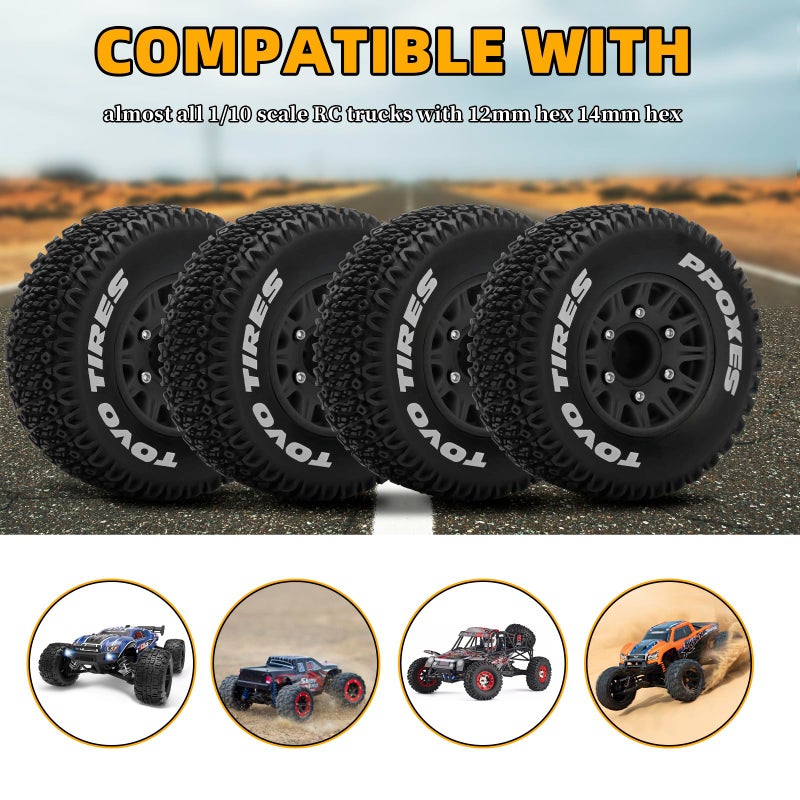 daitoku 12mm/14mm/17mm Hex RC Wheels and Tires RC Truck Tires 1/10 Scale Tyres Detachable Replacement RC Car Tires for Arrma Senton Tires Slash Tires Fury Axial Redcat Rc4wd Hex (Black) - Image 5